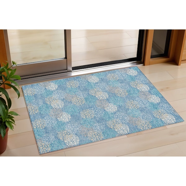 Homeroots 3' X 5' Sky Blue Gray And Ivory Polka Dot Washable Indoor Outdoor Area Rug 594280 - main