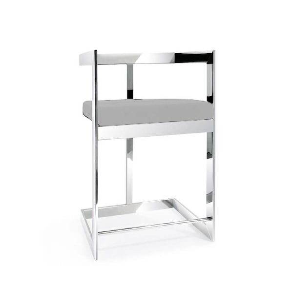 Homeroots 26" Gray and Silver Velvet and Stainless Steel Low Back Counter Height Bar Chair 555077 - main