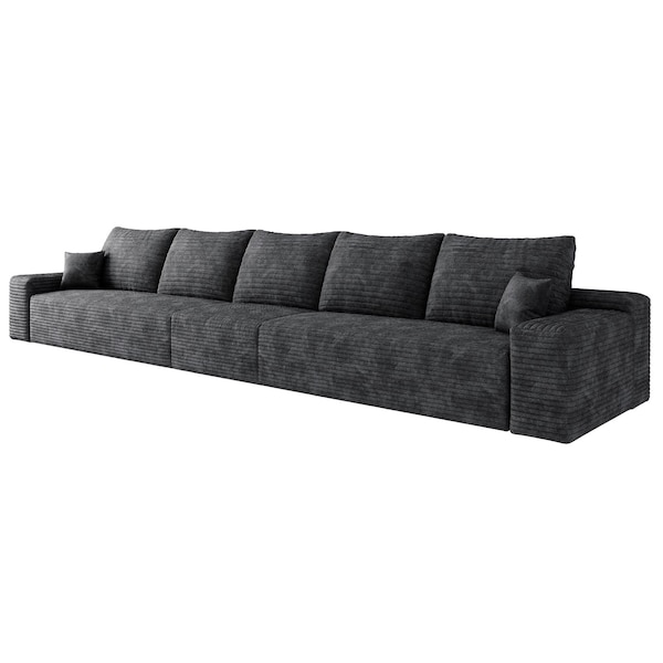 Homeroots 168" Black Corduroy Modular Compression Foam Sofa With Toss Pillows 712976 - main