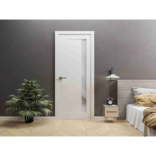 Sartodoors Solid French Door 18 x 80in, Planum 0660 Painted White W/ Frosted Glass, Sgl Panel Frame Trim PLANUM0660ID-BEM-18 - main