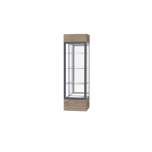 Ghent Keepsake Display Cse, Lighted, Driftwood Oak Fnsh, Mirror Bck, Stn Ntrl Almnm Frm, 80"Hx 24"Wx24"D 4124MB-SN-DK - main