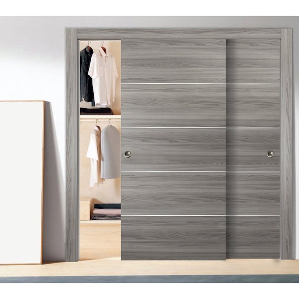 Sartodoors Sliding Closet Bypass Doors with hardware, Planum 0020 Ginger Ash, Sturdy Rails Moldings Trims Hard PLANUM0020DBD-GA-36 - main