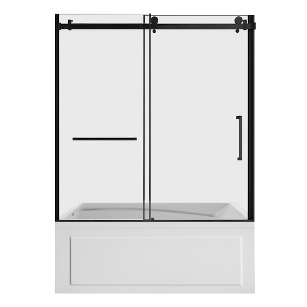 Kingston Brass 60" Acrylic Anti-Skid Alcove Left-Hand Drain Tub with Right Sliding Tub Door, White/Matte Black KVTAM6032L22B0 - main