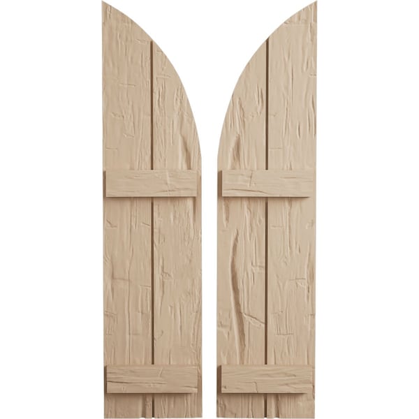 Ekena Millwork Hand Hewn 2 Board Joined Board-n-Batten w/Quarter Round Arch Top Faux Wood Shutters, 11"W x 38"H SHUBJQ11X38HHPR - main