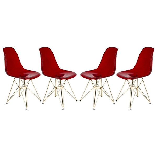 Leisuremod Cresco Plastic Dining Side Chair with Gold Base, Transparent Red, 4PK CR19TRG4 - main