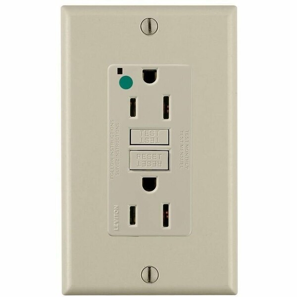 Leviton GFIRcptcl, 15A, 125VAC, Ivory, Polycarbonate GFNT1-HGI - main