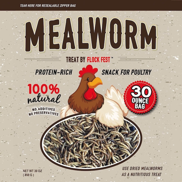 Flock Fest Dried Mealworms for Chickens, Wild Birds, Ducks, and Small Pets, 30 oz Bag, 3PK 27077088922 - main