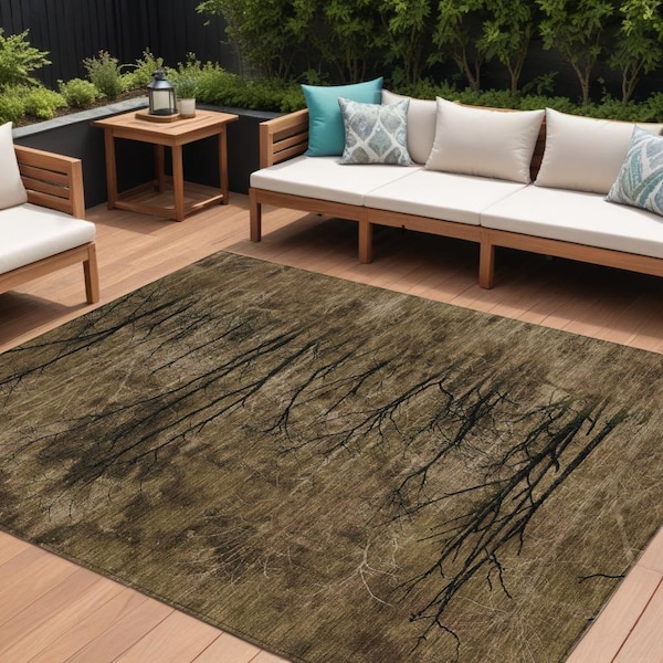 Homeroots 10' X 14' Brown And Charcoal Floral Washable Indoor Outdoor Area Rug 631010 - main