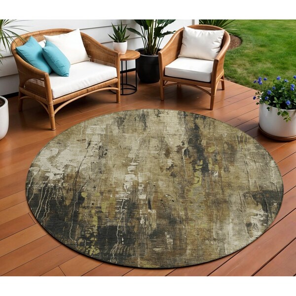 Homeroots 8' Beige And Taupe Round Abstract Washable Indoor Outdoor Area Rug 617646 - main