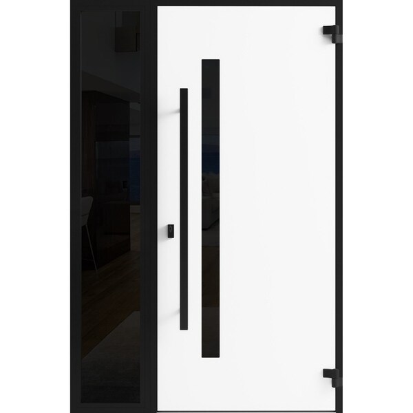 Vdomdoors Front Exterior Prehung Steel Door Ronex0144 Grey Sidelight Exterior Window Sidelite Entry Metal RONEX0144EXD-GRE-W36+16 X H80-LH-I - main