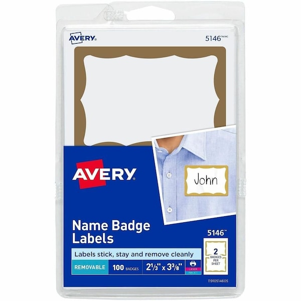 Avery Name Tag Stickers, White Rectangl, PK100 5146 - main