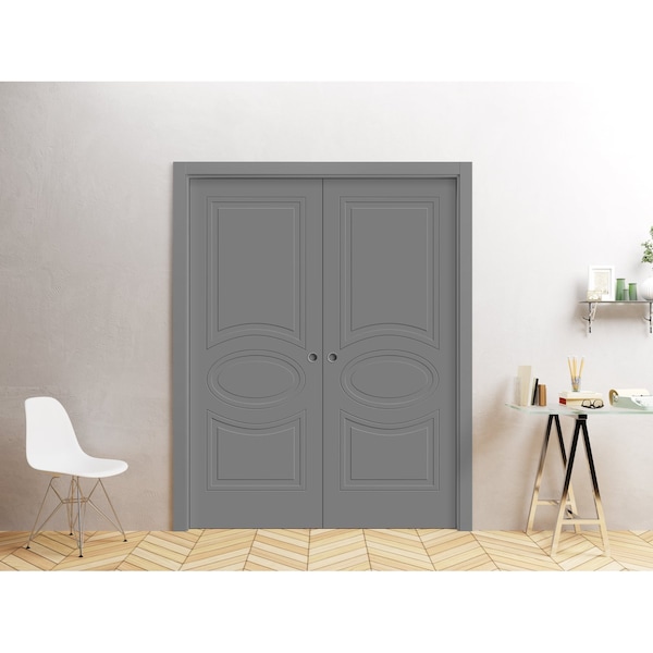 Vdomdoors Sliding French Double Pocket Doors 64 x 80 inches / Mela 7001 Painted Grey / Kit Rail Hardware / MD MELA7001DP-SIF-64 - main