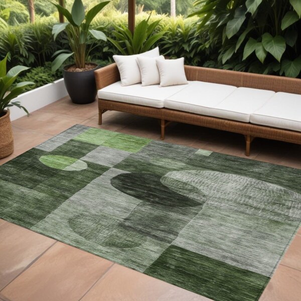 Homeroots 10' X 14' Fern Green And Gray Geometric Washable Indoor Outdoor Area Rug 604323 - main