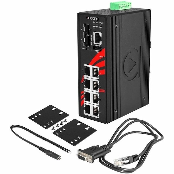 Antaira 10-Port IndustriaL PoE+ Light Layer 3 Managed Ethernet Switch LMP-1002G-SFP - main