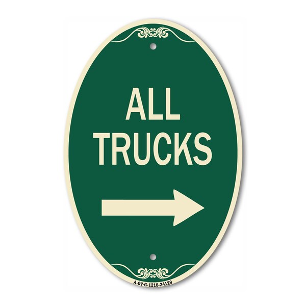 Signmission Driveway Sign All Trucks with Right Arrow, 12 In X 18 In Architectural Oval, Heavy Gauge Aluminum A-OV-G-1218-24129 - main