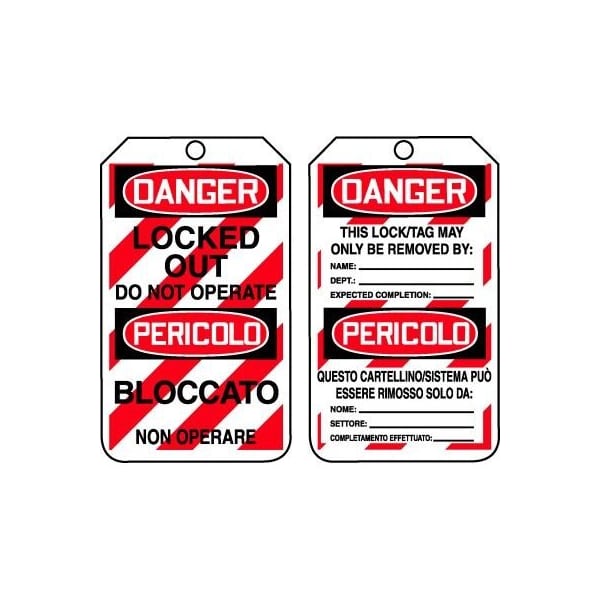 Accuform Safety Tags, DANGER LOCKED OUT DO NOT OPERATE BILINGUAL ITALIAN, 5.75inx3.25in, 25PK TMT218CTP - main