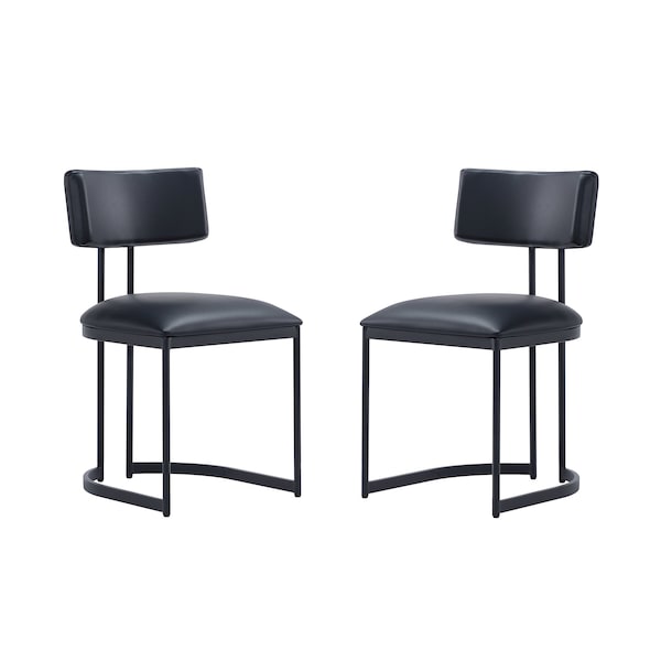 Manhattan Comfort Juno Contemporary Modern Vegan Leather Metal Side Chair in Black - Set of 2 DC1609-3 - main
