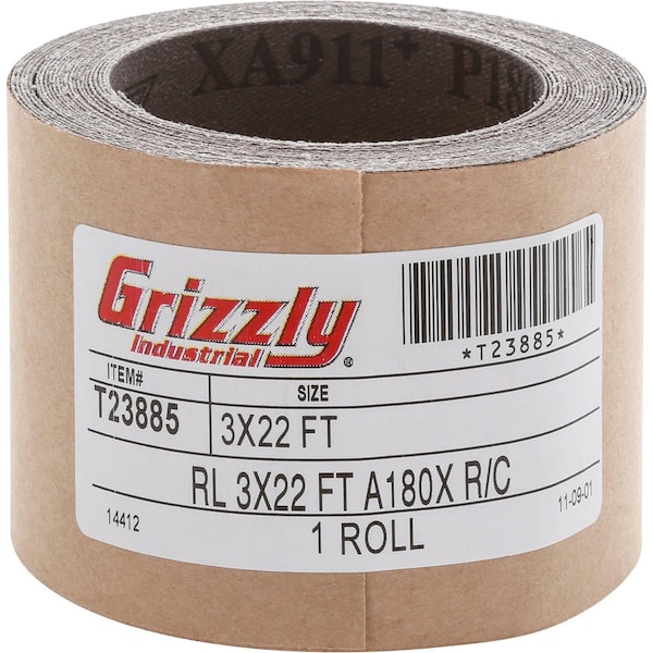 Grizzly 3" x 22' A/O Sanding Roll 180 Grit T23885 - main