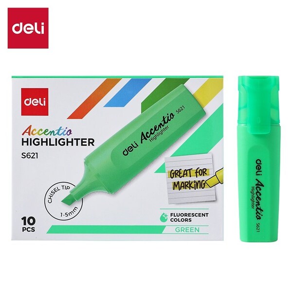 Deli DELIGHT Highlighter, Chisel Tip, Classic Green, Quick-Dry, 10PK ES621 - main