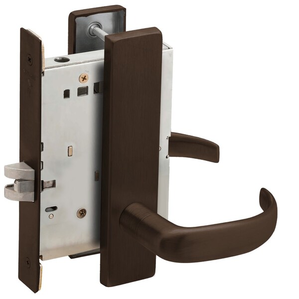 Schlage Grade 1 Mortise Passage Latch Lock, Non-Keyed, 17 Lever, L Escutcheon, Dark Oxidized Satin Bronze O L9010 17L 613 - main