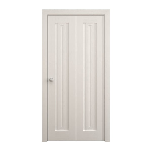 Sartodoors Sliding Closet Bi-fold Doors 48 x 96 inches, Ego 5006 Painted White Oak, Sturdy Tracks Moldings Tr EGO5006BF-PWO-48x96 (2* 24x96) - main