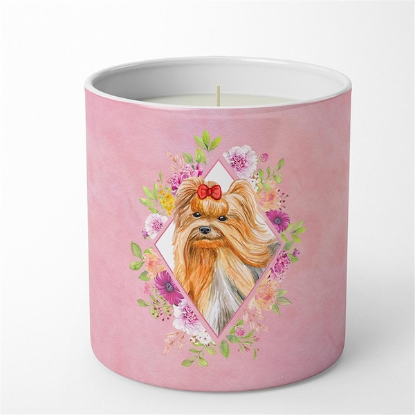 Carolines Treasures 10 oz Yorkshire Terrier No.2 Pink Flowers Decorative Soy Candle CK4195CDL - main