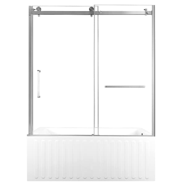 Kingston Brass 60" Acrylic Alcove Right-Hand Drain Tub with Left Sliding Tub Door, White/Brushed Nickel KVTDE603121R8 - main