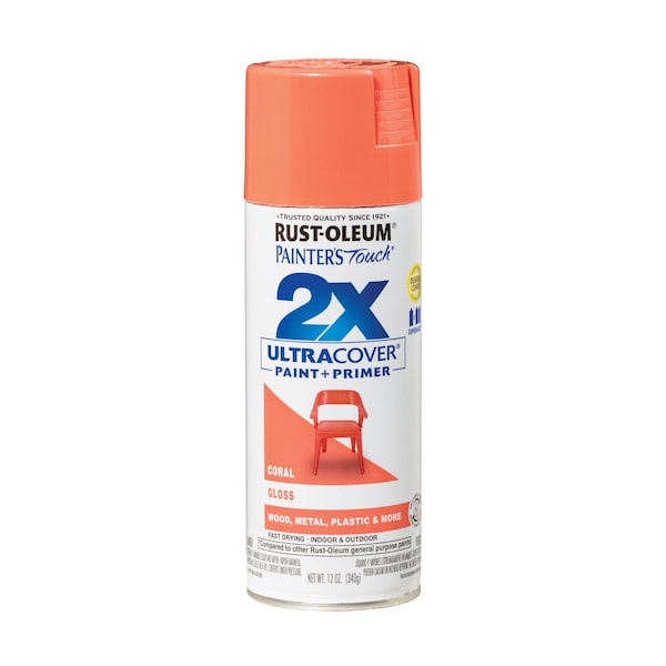 Rust-Oleum Painter's Touch 2X Ultra Cover Spray Paint, Coral, Gloss, Solvent, 12 Oz 334052 - main