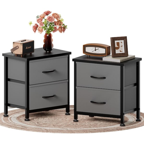 Simple Deluxe Nightstand 2 Drawers Dresser for Bedroom, 3-Tier Bedside Table with Fabric Bins, Night Stand Set 2, 3A88HKCABT2GRYX2 - main