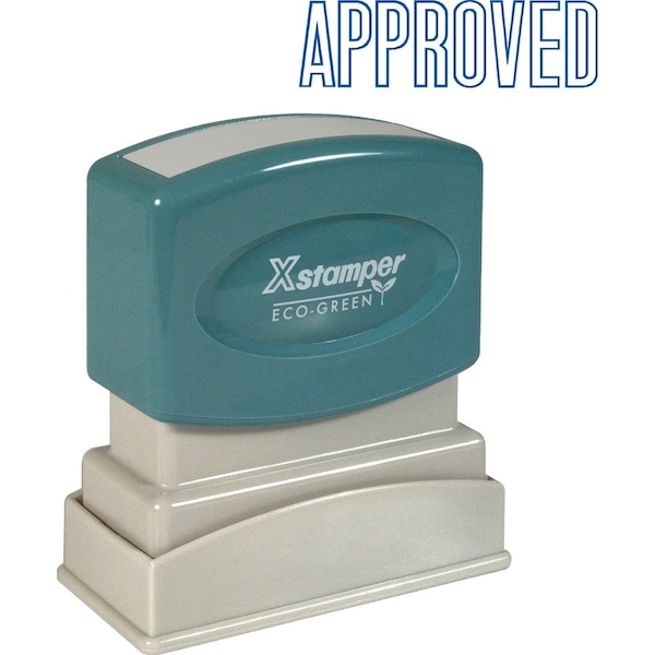 Shachihata Xstamper Pre-Inked Message Stamp, APPROVED, 1-5/8" x 1/2", Blue 1008 - main
