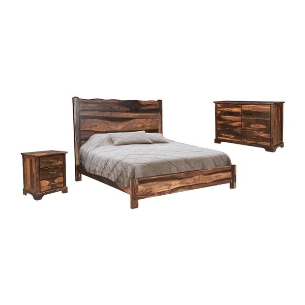 Homeroots Three Piece Dark Brown Solid Wood Bedroom Set 554223 - main