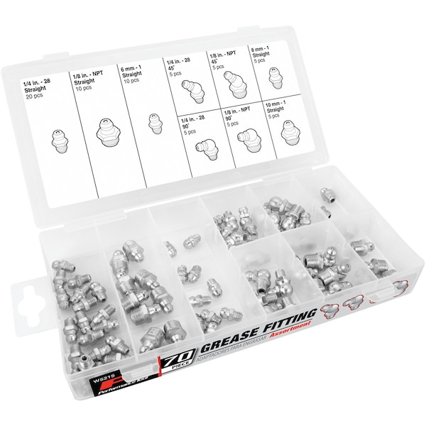 Performance Tool 70 Pc Grease Fitting Assortment WLMW5215 - main