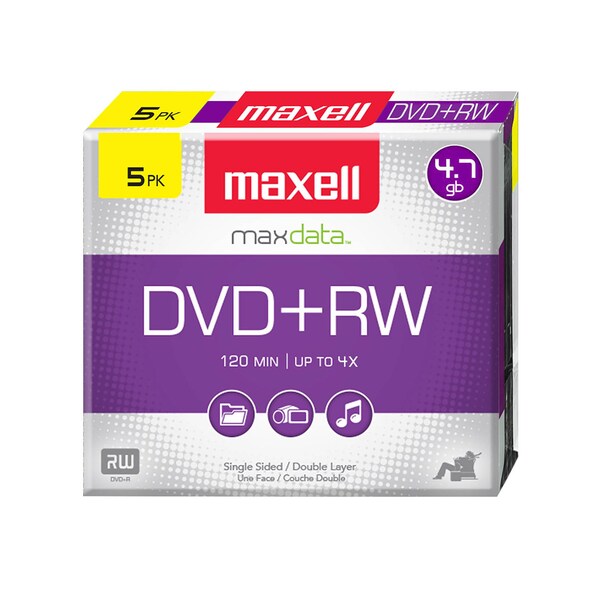 Maxell DVD+RW 4X REWRITABLE 4.7GB UP TO 120 MIN RECORDING 5PK JEWEL CASE, 5PK 634045 - main