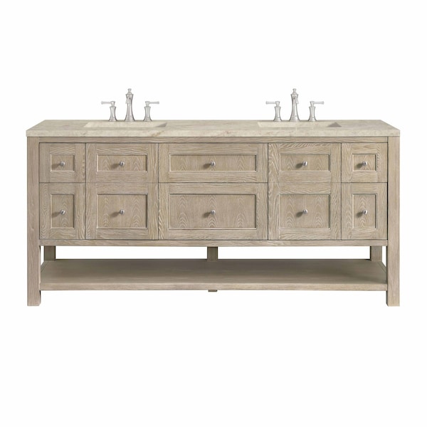 James Martin Vanities Breckenridge 72" Dbl Vanity, Whitewashed Oak, w/ 3 CM Tajnar Eclos Top w/FreePower Wireless Charger 330-V72-WWO-FTJR - main