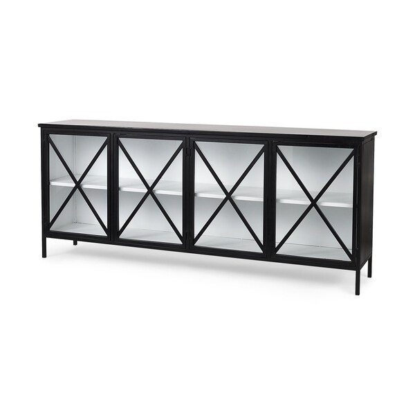 Homeroots 79in Black And White Iron Sideboard Soft Close with Four Glass Doors 611014 - main