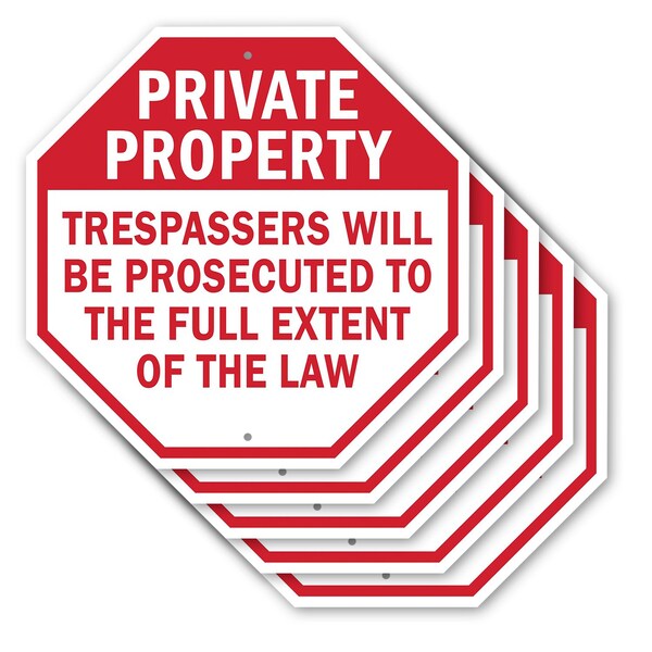 Signmission Private Property Trespassers Will B, 10 inch X 10 inch, Aluminum Metal Signs, 5PK OC-A-5Pack-10-144 - main