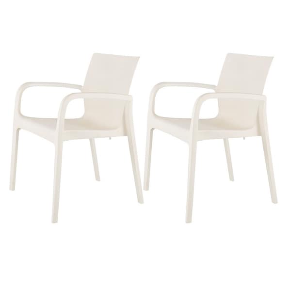 Homeroots Set of Two White Heavy Duty Plastic Outdoor Stacking Dining Chairs, 2PK 565202 - main