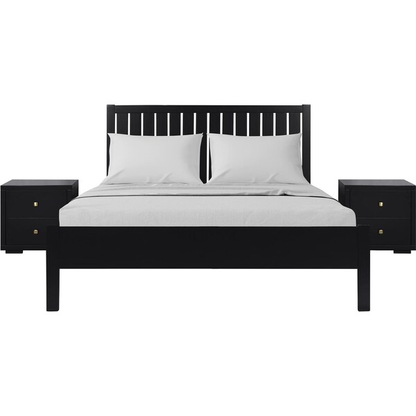 Homeroots Three Piece Black Solid Wood Bedroom Set 523669 - main
