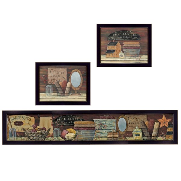 Homeroots Set Of Three Country Bath 11 Black Framed Print Bathroom Wall Art, 3PK 405638 - main