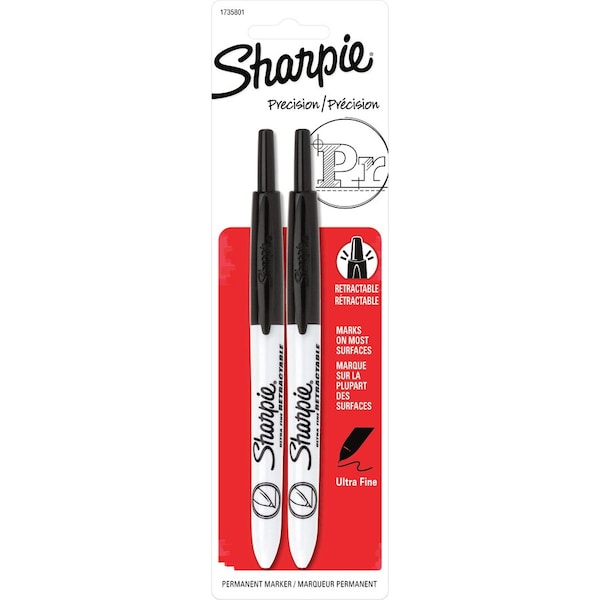 Sharpie Markers, Retractable, Ultra Fine, 2/PK, Black PK SAN1735801 - main