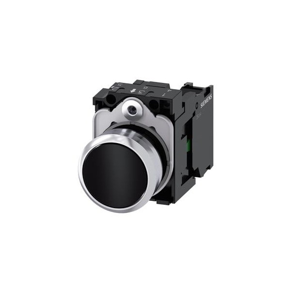 Siemens Pushbutton, 22 mm, round, metal, shiny, black, pushbutton, flat 3SU1150-0AB10-1BA0 - main
