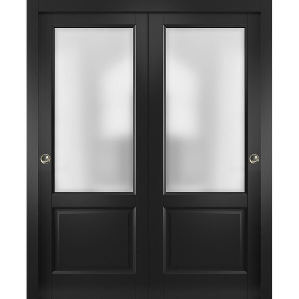 Sartodoors Sliding Closet Bypass Doors 84 x 96 inches, Lucia 22 Matte Black with Rain Glass, Sturdy Rails Mol LUCIA22DBD-BLK-8496 - main