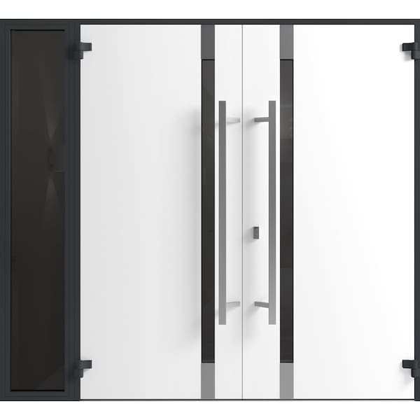 Vdomdoors Front Exterior Prehung Aluminum Double Doors Ronex1011 Grey 1 Sidelight Mirrored Clear Glass Entry RONEX1011DEXD-GRE-W72+14xH80-LH-O - main