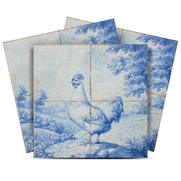 Homeroots 7" x 7" Blue Vinyl Arabesque Peel And Stick Removable Tiles 606494 - main