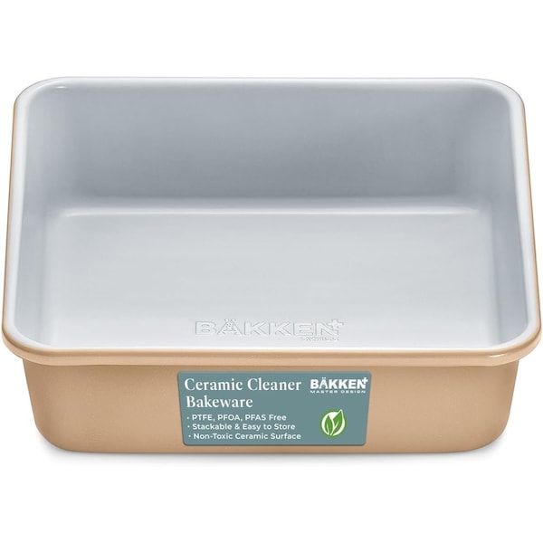Bakken-Swiss Square Cake Pan, Aluminized Steel, Ceramic Non-Stick, Non-Toxic, Heavy-Duty, Durable, Stylish SBKCRSTBKGLDPAN - main