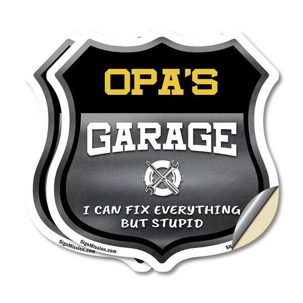 Signmission Opa's Garage I Can Fix Everything But Stupid, 18 inch X 18 inch, Vinyl Decal, 2PK SHI-D-2PACK-18-490-OPA - main