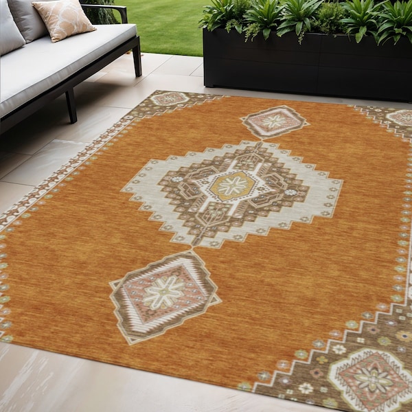 Homeroots 5' X 8' Copper Brown And Ivory Oriental Washable Indoor Outdoor Area Rug 598395 - main