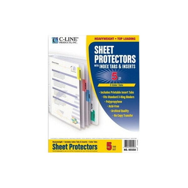 C-Line Products Heavyweight Poly Sheet Protectors with Index Tabs, Assorted, 5PK CLI05550 - main