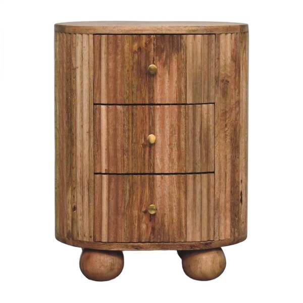 Homeroots 23" Oak Solid Wood Round Ribbed Texture Three Drawer Nightstand 722521 - main
