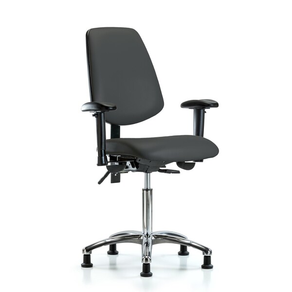 Blue Ridge Ergonomics Bench Chair, Vinyl, Med, Bk, Glds, Gry, 6-Way Adjustable, 22" to 29" Height, Charcoal BR-VMBCH-MB-CR-T1-A1-NF-RG-8605 - main